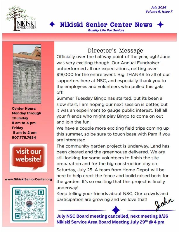 July News letter cover image